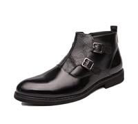 LMUIPMAA Bottes en Cuir pour Hommes avec Boucle, Style Formel Et Décontracté Bottines À Fermeture Éclair pour Hommes,Noir,42 EU