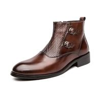 LMUIPMAA Bottes en Cuir pour Hommes avec Boucle, Style Formel Et Décontracté Bottines À Fermeture Éclair pour Hommes,Marron,42 EU