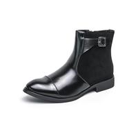 LMUIPMAA Bottes en Cuir Vintage Boucle De Ceinture Fermeture Éclair Latérale Bottines Courtes pour Homme,Noir,42 EU