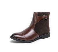 LMUIPMAA Bottes en Cuir Vintage Boucle De Ceinture Fermeture Éclair Latérale Bottines Courtes pour Homme,Marron,41 EU