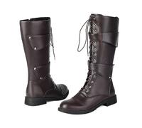 LMUIPMAA Bottes Longues Moto en Cuir pour Hommes avec Fermeture éclair latérale, Bottes mi-Mollet Militaires Tactiques et de Combat,Marron,48 EU