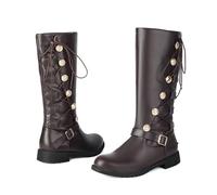 LMUIPMAA Bottes Moto pour Hommes Montantes Jusqu'au Genou, à Bout Rond, Lacets, Talon Bas épais, Bottes de Motard,Marron,43 EU