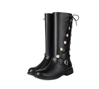 LMUIPMAA Bottes Moto pour Hommes Montantes Jusqu'au Genou, à Bout Rond, Lacets, Talon Bas épais, Bottes de Motard,Noir,39 EU