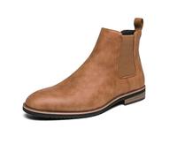 LMUIPMAA Bottes pour Hommes à Cheville, Bout Rond à Enfiler Bottines Chelsea en Cuir synthétique,Marron,38 EU
