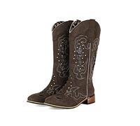 LMUIPMAA Bottes Western À Bout Carré pour Hommes, Bottes De Cowboy À Enfiler Bottines Traditionnelles De Style Country Mi-Mollet À Talon Épais Brodées,Noir,44 EU