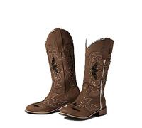 LMUIPMAA Bottes Western À Bout Carré pour Hommes, Bottes De Cowboy À Enfiler Bottines Traditionnelles De Style Country Mi-Mollet À Talon Épais Brodées,Marron,46 EU