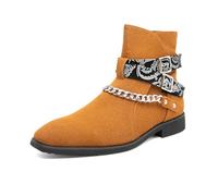 LMUIPMAA Bottes Western pour Homme avec Talon Court Bottes Chelsea en Daim Bottines Plates,Jaune,41 EU