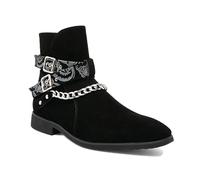 LMUIPMAA Bottes Western pour Homme avec Talon Court Bottes Chelsea en Daim Bottines Plates,Noir,48 EU
