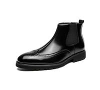LMUIPMAA Bottine Homme Chelsea À Enfiler Élastique Bottes en Cuir Bout Rond Affaires Bureau Bottines,Noir,43 EU