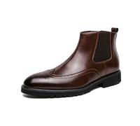 LMUIPMAA Bottine Homme Chelsea À Enfiler Élastique Bottes en Cuir Bout Rond Affaires Bureau Bottines,Marron,42 EU