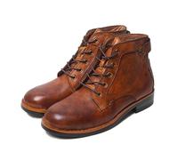 LMUIPMAA Bottines à Lacets Homme Cuir Bottes de Moto à Bout Rond,Marron,46 EU