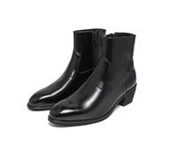 LMUIPMAA Bottines Chelsea d'affaires pour Hommes avec Fermeture Éclair Latérale, Bout Pointu Talon Bas Et Épais Bottes Courtes Formelles pour Les Bottines De Groupe De Travail d'affaires,Noir,40 EU