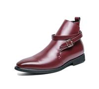 LMUIPMAA Bottines Chelsea Décontractées Et Confortables À Enfiler avec Boucle en Cuir Synthétique pour Homme,Rouge,45 EU
