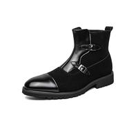 LMUIPMAA Bottines Chelsea en Cuir Synthétique pour Homme, Bottines d'affaires À Enfiler pour Une Tenue Décontractée Et Formelle,Noir,42 EU