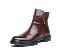 LMUIPMAA Bottines Chelsea pour Hommes Bottes De Occidentales en Cuir Bottines Chukka avec Double Fermeture Éclair,Marron,41 EU