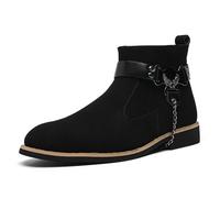 LMUIPMAA Bottines Court en Daim pour Femme Bottes d'équitation Confortables avec Talon Basses Bottines Western légères à Fermeture éclair,Noir,44 EU