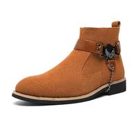 LMUIPMAA Bottines Court en Daim pour Femme Bottes d'équitation Confortables avec Talon Basses Bottines Western légères à Fermeture éclair,Marron,38 EU