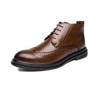 LMUIPMAA Bottines Cuir De Hommes Chaussures Formelles À Bout Rond Bottes d'affaires À Lacets avec Fermeture Éclair,Marron,42 EU