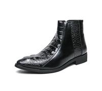 LMUIPMAA Bottines Décontractées À La Mode pour Hommes, Bout Pointu À Imprimé Crocodile Fermeture À Glissière Latérale Bottes Courtes,Noir,43 EU