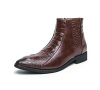 LMUIPMAA Bottines Décontractées À La Mode pour Hommes, Bout Pointu À Imprimé Crocodile Fermeture À Glissière Latérale Bottes Courtes,Marron,47 EU