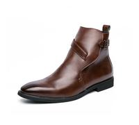 LMUIPMAA Bottines Décontractées pour Hommes, Décoration De Boucle, Bout Pointu Botte Haute,Marron,40 EU