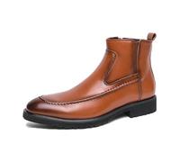 LMUIPMAA Bottines en Cuir pour Hommes Chelsea Bottes De Basses avec Fermeture Éclair Légères Chaussures De Travail,Marron,40 EU