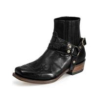 LMUIPMAA Bottines Vintage pour Hommes Bout Carré PU Cuir Western Cowboy Boots Outdoor Motard Bottines,Noir,38 EU