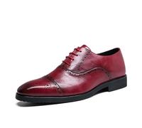 LMUIPMAA Chaussure Derbys Homme Ville Habillées Formelles À Lacets Oxford Brogue pour Costume Mariage,Rouge,43 EU