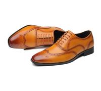 LMUIPMAA Chaussure Homme Cuir Chaussure Derbys Habillées Formelles Affaires à Lacets Chaussures Brogue pour Costume Mariage,Jaune,46 EU