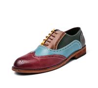 LMUIPMAA Chaussures Brogue pour Hommes, Chaussures Habillées À Talons Bas en Cuir À Lacets, Pointes d'ailes Chaussures Formelles d'affaires,Coloré,46 EU