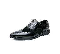 LMUIPMAA Chaussures Classiques Modernes pour Hommes à Lacets en Cuir à Bout Aile, Brogues Bicolores Uniformes, Chaussures habillées Oxford décontractées,Noir,42 EU