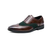 LMUIPMAA Chaussures Classiques Modernes pour Hommes à Lacets en Cuir à Bout Aile, Brogues Bicolores Uniformes, Chaussures habillées Oxford décontractées,Marron,42 EU