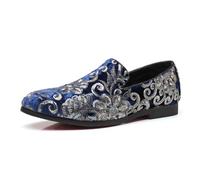 LMUIPMAA Chaussures de Danse Homme en Cuir à Paillettes | Mocassins Loafers Homme Confort Chaussures de Conduite,Bleu,42 EU