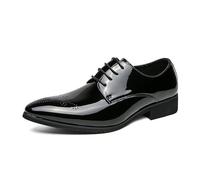 LMUIPMAA Chaussures De Derby À Lacets pour Homme Oxford Cuir Vernis Bout Pointu Chaussures De Costume Business De Mariage,Noir,40 EU