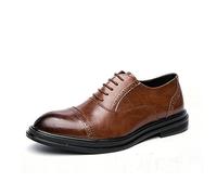 LMUIPMAA Chaussures de Ville Derby à Lacets Homme Chaussures Oxford de Bout d'aile Bout Rond Chaussures Mariage Business Costume,Marron,42 EU