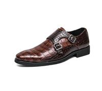 LMUIPMAA Chaussures en Cuir pour Hommes d'affaires avec Doubles Boucles Chaussures Robe de Vache pour Travail Walking Party Banquet,Marron,42 EU