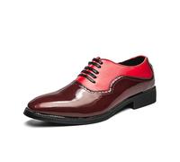 LMUIPMAA Chaussures Formelles pour Hommes, Dérbies Habillées en Cuir Verni pour Smoking, Chaussures De Mariage Ou De Travail À Bout Golf À Lacets,Rouge,45 EU