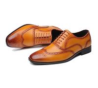 LMUIPMAA Chaussures Habillées À Lacets pour Hommes Oxfords Bout D'aile Formelles en Cuir,Jaune,42 EU