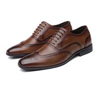 LMUIPMAA Chaussures Habillées À Lacets pour Hommes Oxfords Bout D'aile Formelles en Cuir,Marron,42 EU