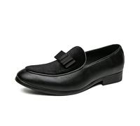 LMUIPMAA Chaussures Habillées en Cuir pour Homme, Mocassins À Enfiler Style Penny, Chaussures De Robe avec Nœud pour Bal, Soirée Et Mariage,Noir,43 EU