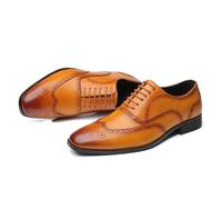 LMUIPMAA Chaussures habillées Formelles en Cuir pour Homme, Chaussures Brogues à Lacets pour fête de Mariage,Jaune,47 EU