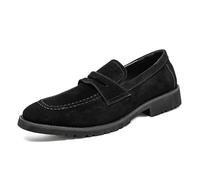 LMUIPMAA Chaussures Habillées pour Homme en Daim, Mocassins À Enfiler Style Penny, Chaussures De Smoking pour Soirées, Bal, Mariage,Noir,40 EU