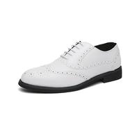 LMUIPMAA Chaussures habillées pour Hommes en Cuir Oxford Derby Brogue à Bout Aile,Blanc,42 EU