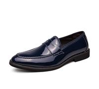 LMUIPMAA Chaussures Mocassins en Cuir Verni Scintillant pour Hommes pour Conduire, Faire la fête, Danser, Bal,Bleu,46 EU