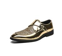 LMUIPMAA Chaussures Monk Homme À Boucle en Cuir PU Derby Casual Business Chaussure Habillées,d'or,42 EU