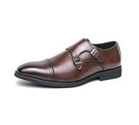 LMUIPMAA Chaussures Monk Homme Double Boucle Chaussures en Cuir Brogues Chaussures De Mariage Chaussures d'affaires À Enfiler,Marron,42 EU