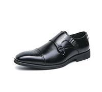 LMUIPMAA Chaussures Monk Homme Double Boucle Chaussures en Cuir Brogues Chaussures De Mariage Chaussures d'affaires À Enfiler,Noir,42 EU