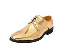 LMUIPMAA Chaussures Oxford pour Hommes À Bout Pointu, Cuir Verni Brillant, Lacets, Chaussures Décontractées pour Bal Ou Fête,d'or,41 EU