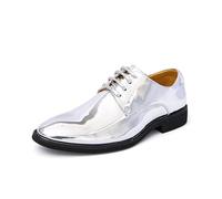 LMUIPMAA Chaussures Oxford pour Hommes À Bout Pointu, Cuir Verni Brillant, Lacets, Chaussures Décontractées pour Bal Ou Fête,Argent,46 EU