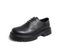 LMUIPMAA Chaussures Oxfords À Plateforme en Cuir Vintage pour Hommes, Bout Rond Chaussures Habillées Formelles À Lacets pour Le Travail Et Décontracté,Black PU,38 EU